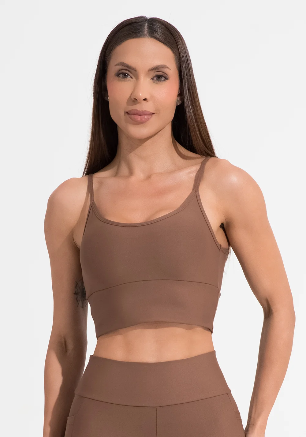 Top fitness feminino marrom com bojo aura dlk